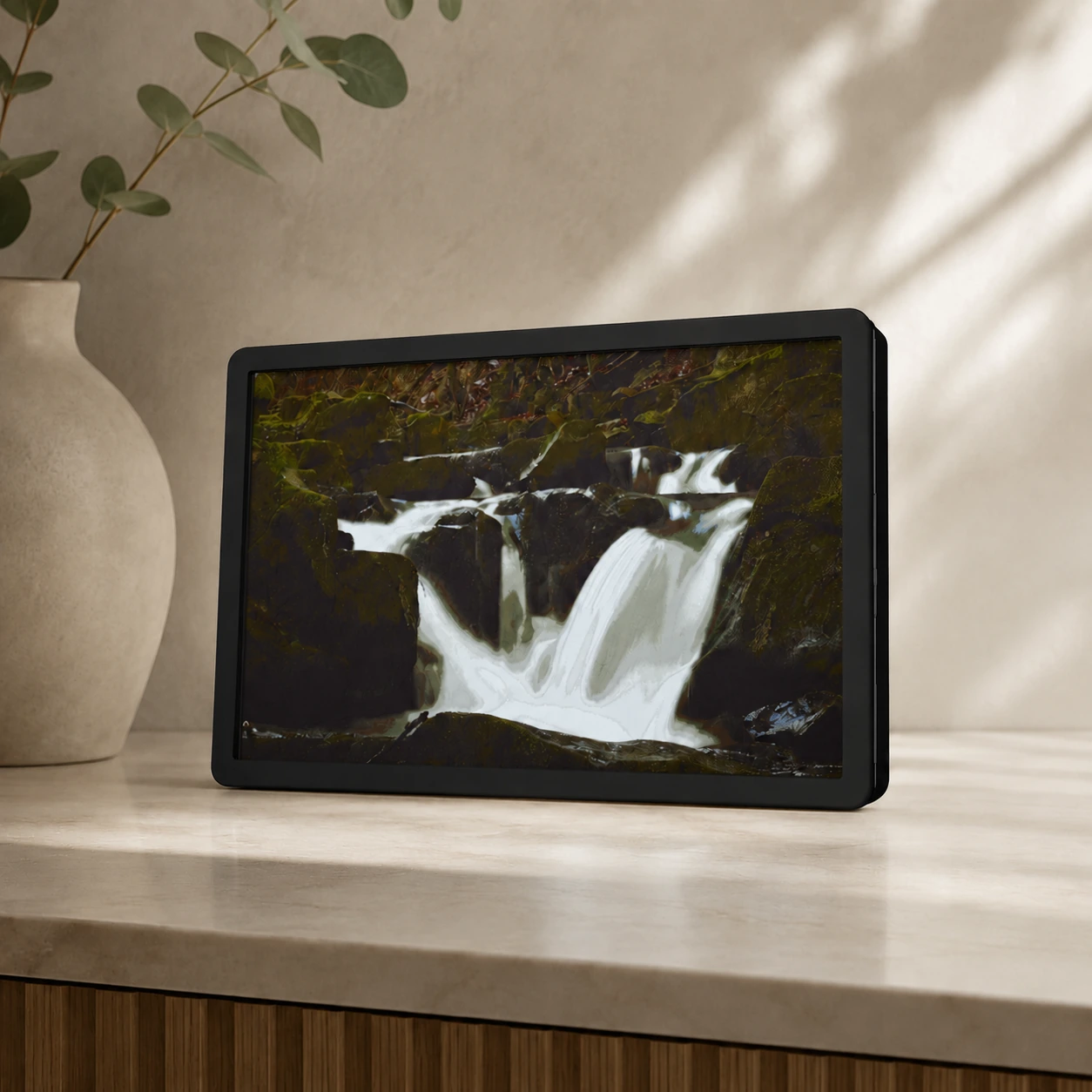 Complete lithophane-set met een verlichte watervalfoto