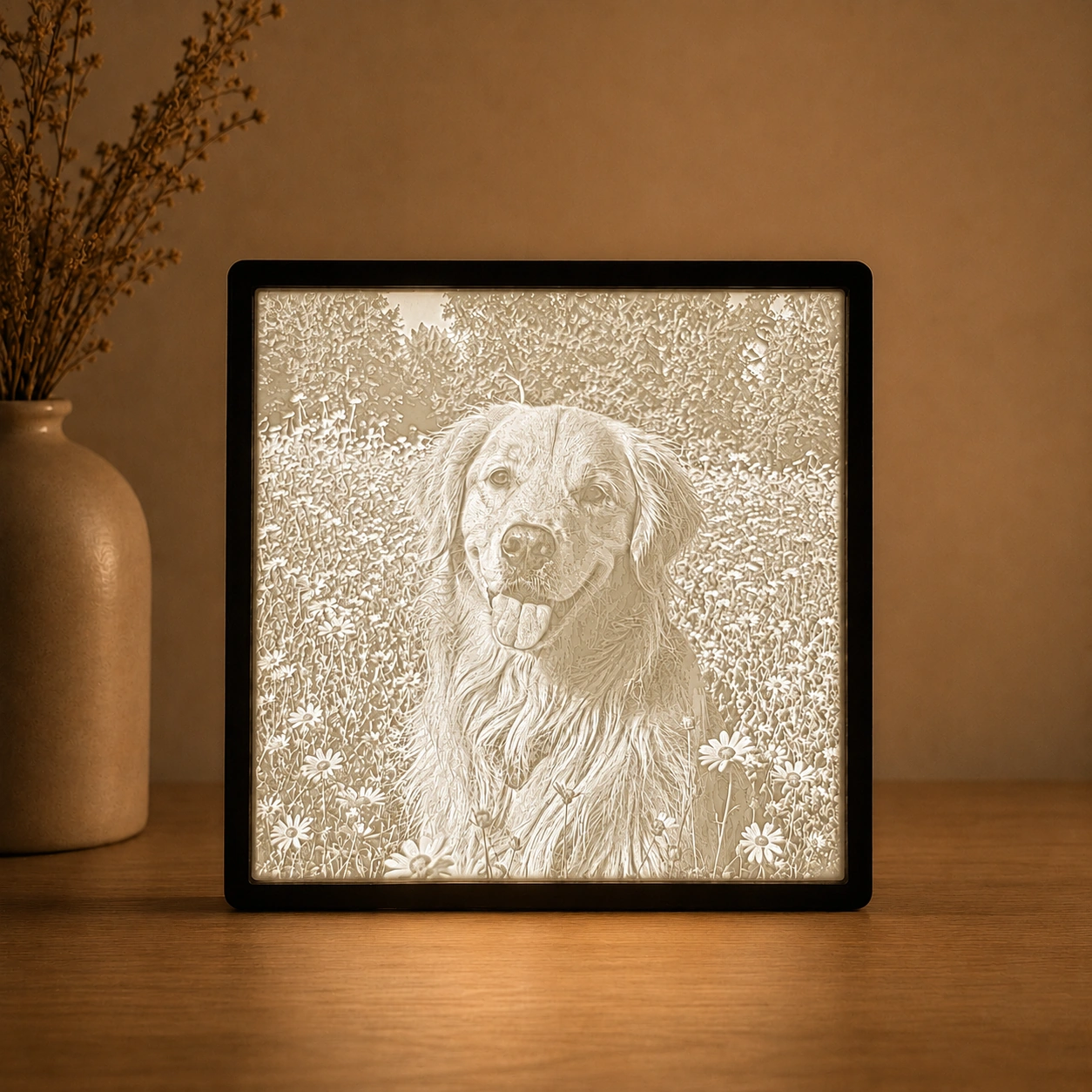 Voorbeeld van een verlichte zwart-wit lithophane